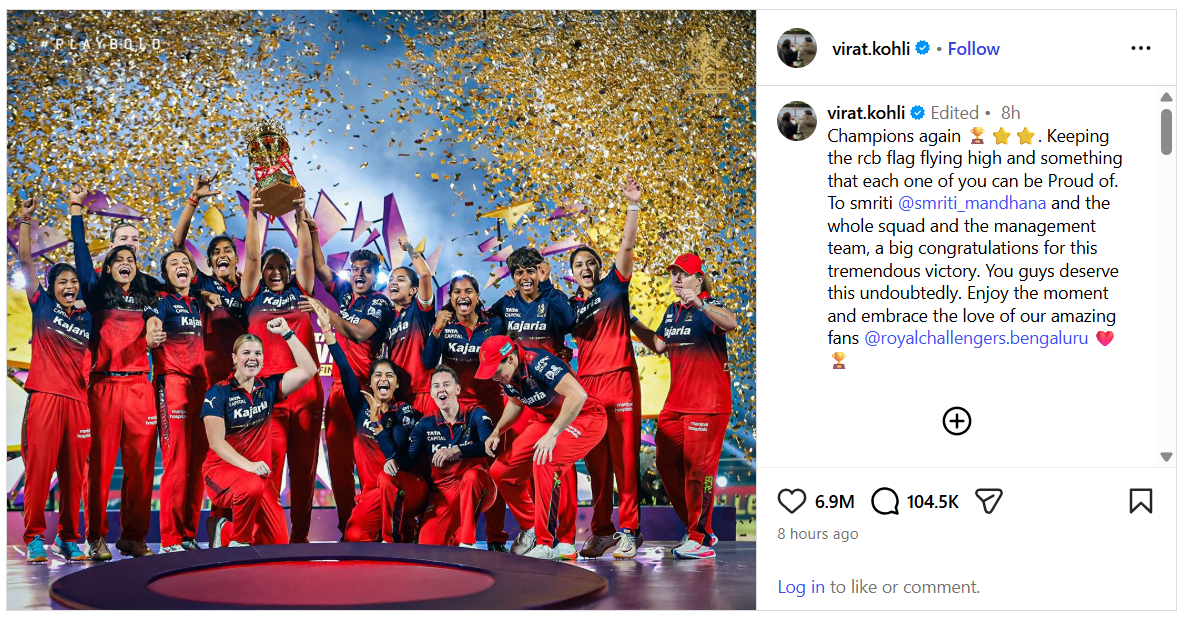 Virat Kohli on RCB 2nd WPL title and congrats Smriti Mandhana and Bengaluru team